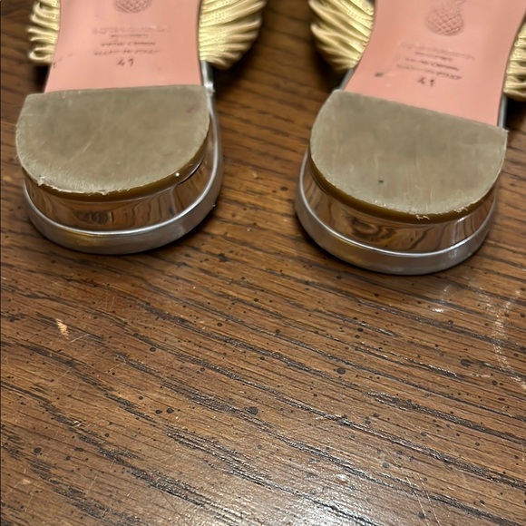 Aquazzura Metallic Gold/Silver Leather Rendez Vous Flat Slides, size 41 - Picture 12 of 13